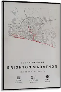 BRIGHTON MARATHON 地図ポスター北欧 印刷 ウォールアート リビング ダイニングルーム ベッドルーム 壁飾り 壁の絵08x12inch(20x30cm)