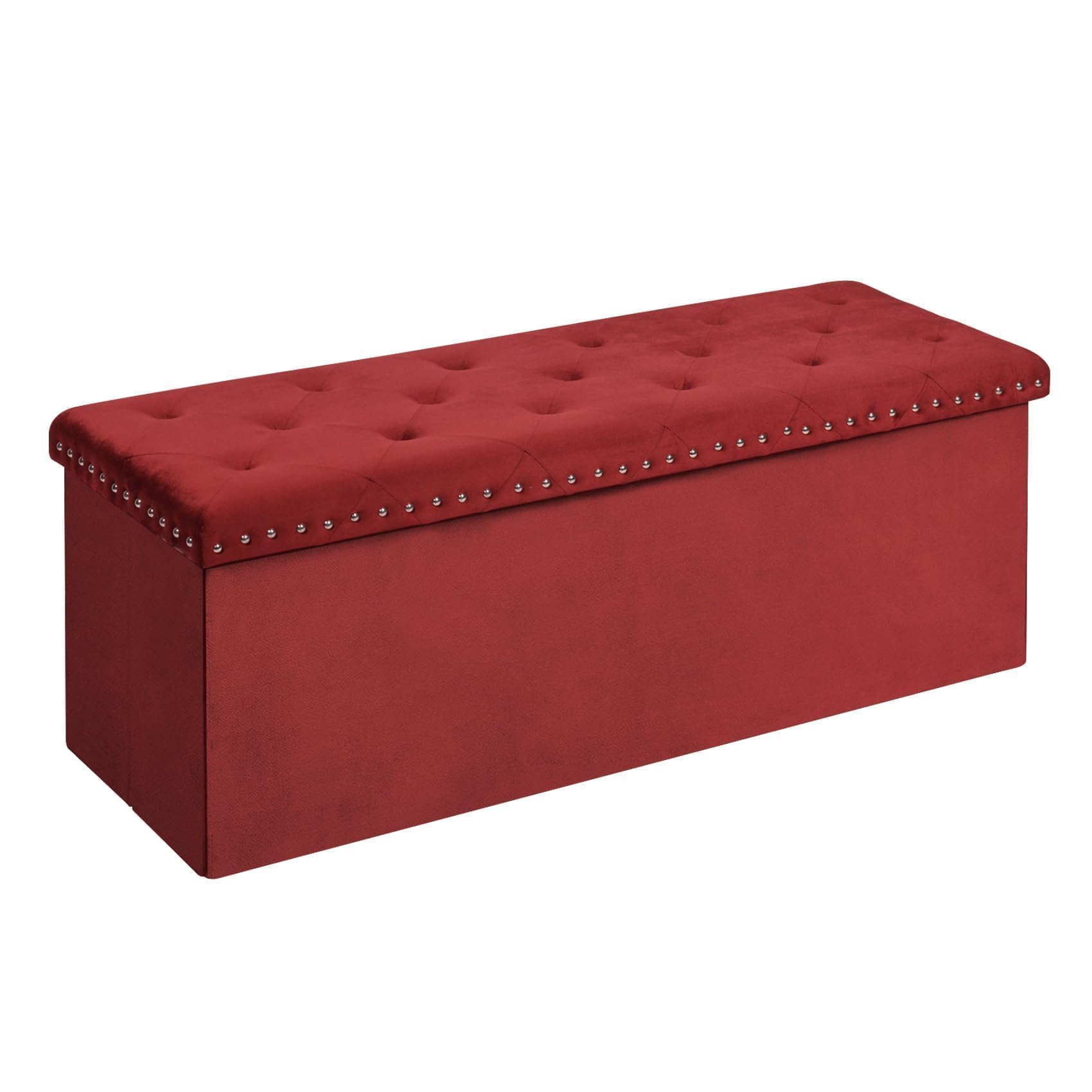 View 1 of ***FACTORY SEALED -B FSOBEIIALEO Storage Ottoman Bench, 43" Velvet Ottoman with Storage, Red