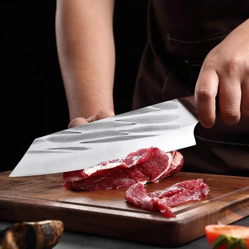 Meat Cleaver,Cleaver Knife 7 Inch Meat Cleaver Hand-Forged Kitchen Chef Slicing Knife Wooden Handle Stainless Steel Butcher Fish Knife Cooking Tools