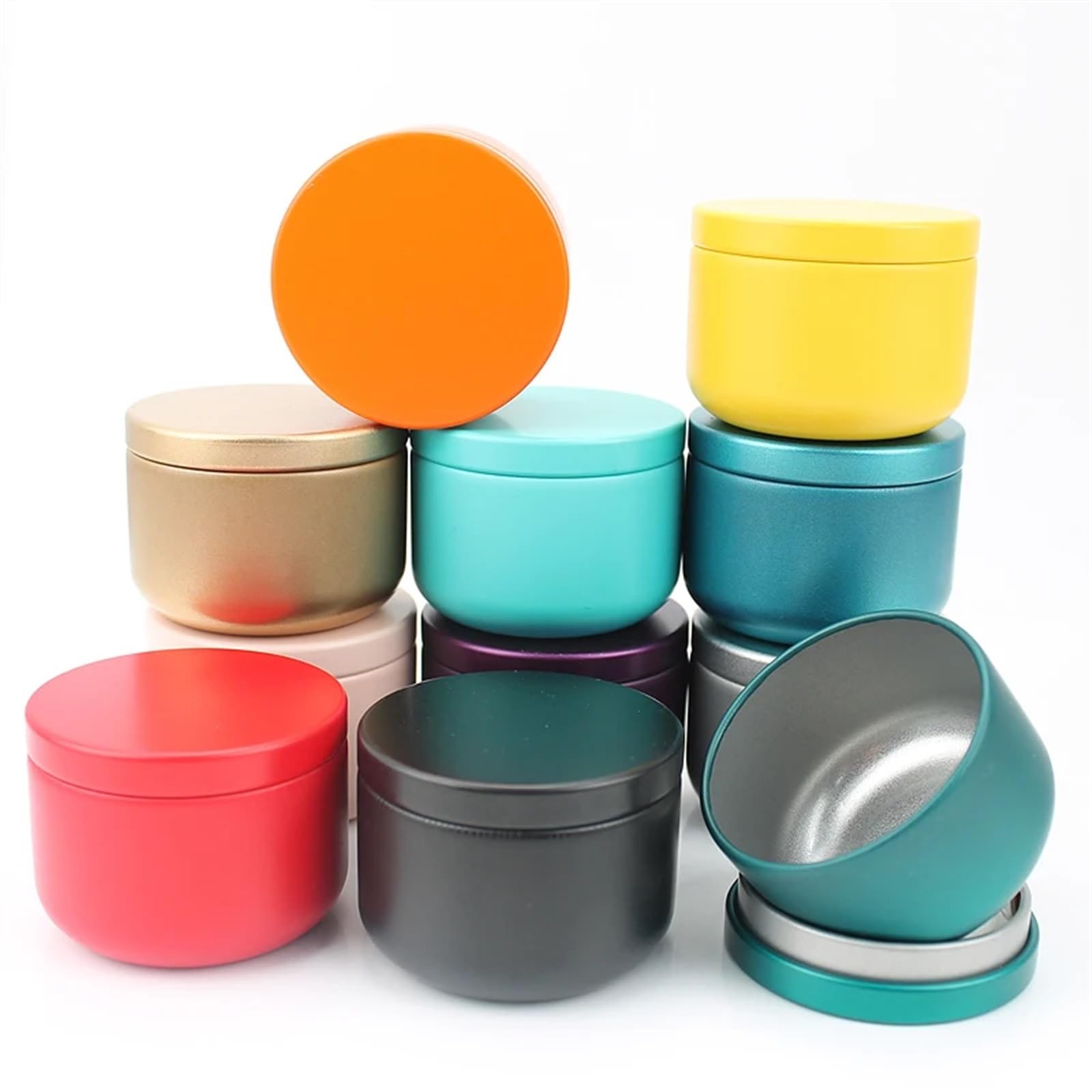 CQAHDSEVF Candle Containers, 9 Pcs Round Metal Tins 50ml Multicolor DIY Candle Jars(Mixcolor)