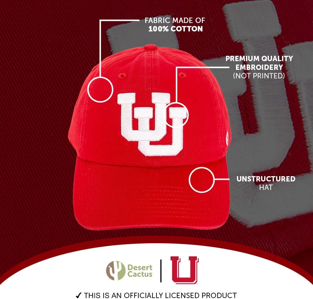 Desert Cactus University of Utah Baseball Hat UT Utes Brimmed Embroidered Hats Cap Adjustable Cloth Strap Adult Type B