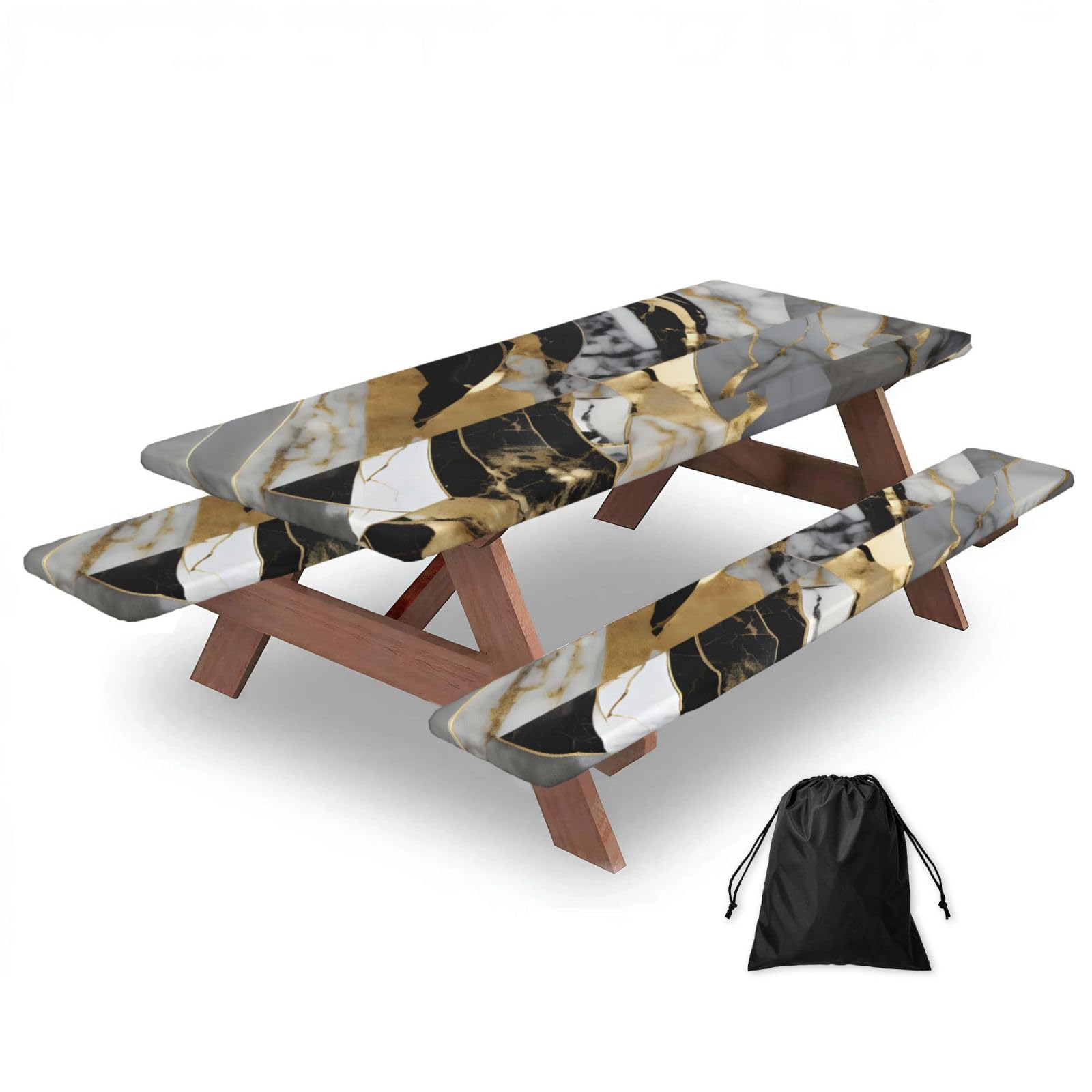AYYQWE Luxury Marble Print Picnic Table Bench Cover Outdoor Garden Party Decor Daily Accessory Gift