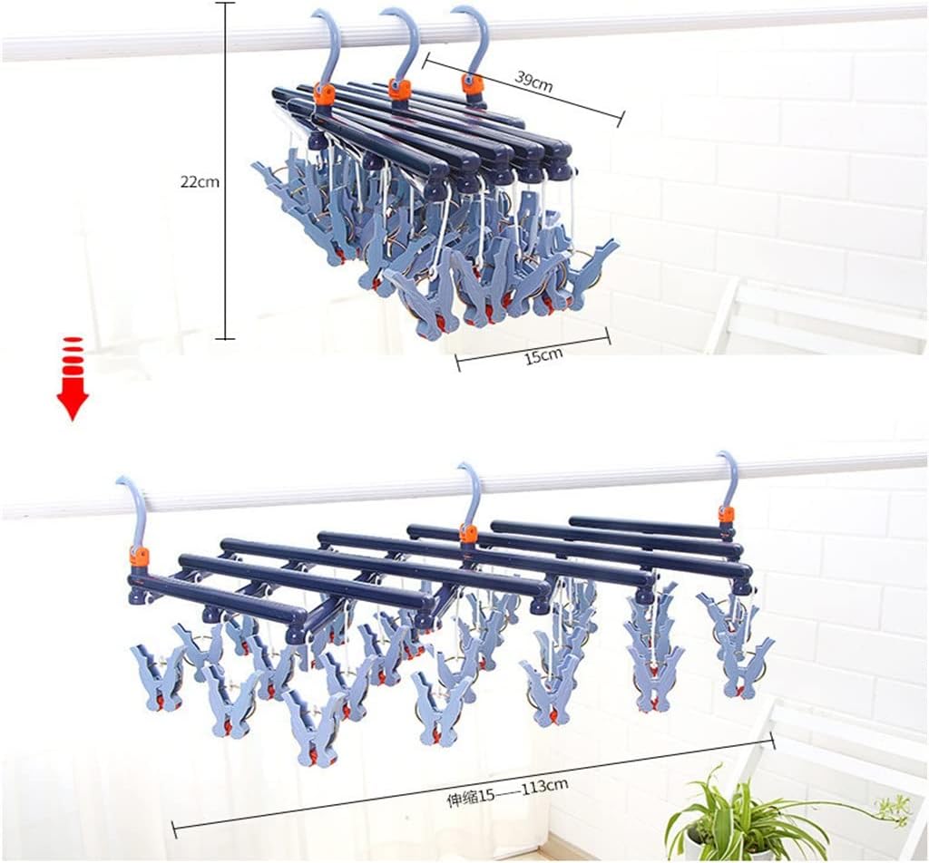 Retractable Clothespin Drying Rack Socks Underwear Multi-Clip Clothesline Home Second Collection(D)