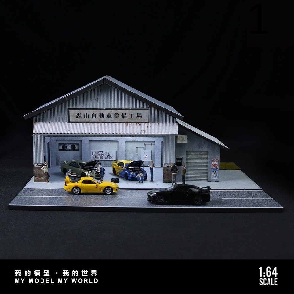 NUEIOVRW 1:64 Diorama Garage Model, LED Lighting Parking Scene Display Case - Image 4