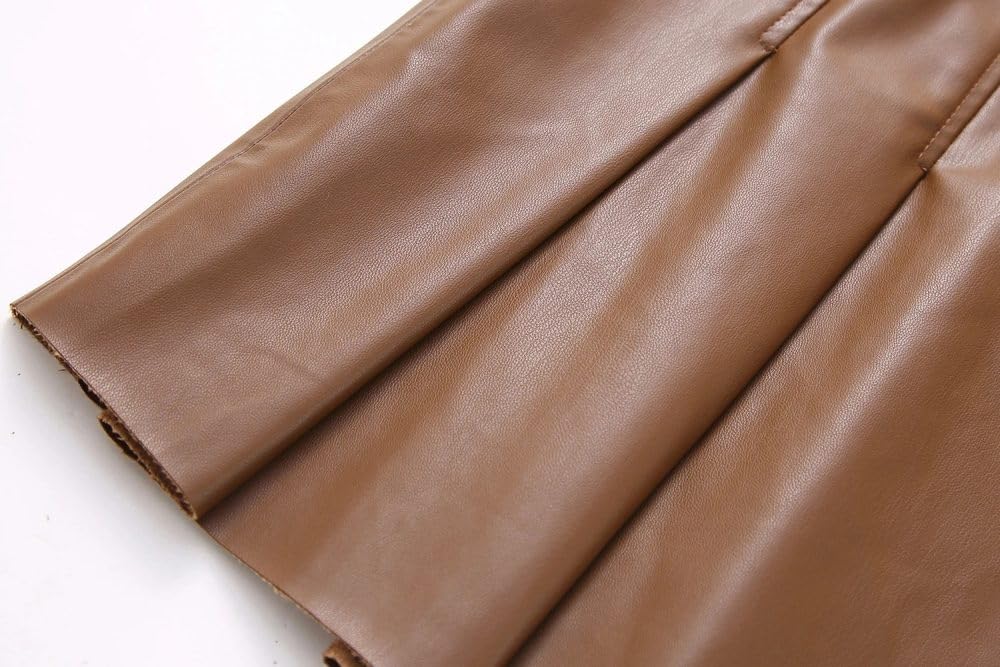 Kurzröcke für Frauen - Frauen Mode Herbst/Winter Leder Falten Minirock Frauen Vintage Belt hohe Taille Vielseitige weibliche Rock