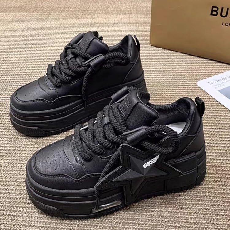 PU Leather Retro Bold Chunky Platform Star Sneakers for Women Y2K Streetwear Shoes with Thick Sole for Daily Outfits Stylish Comfortable Statement Look3