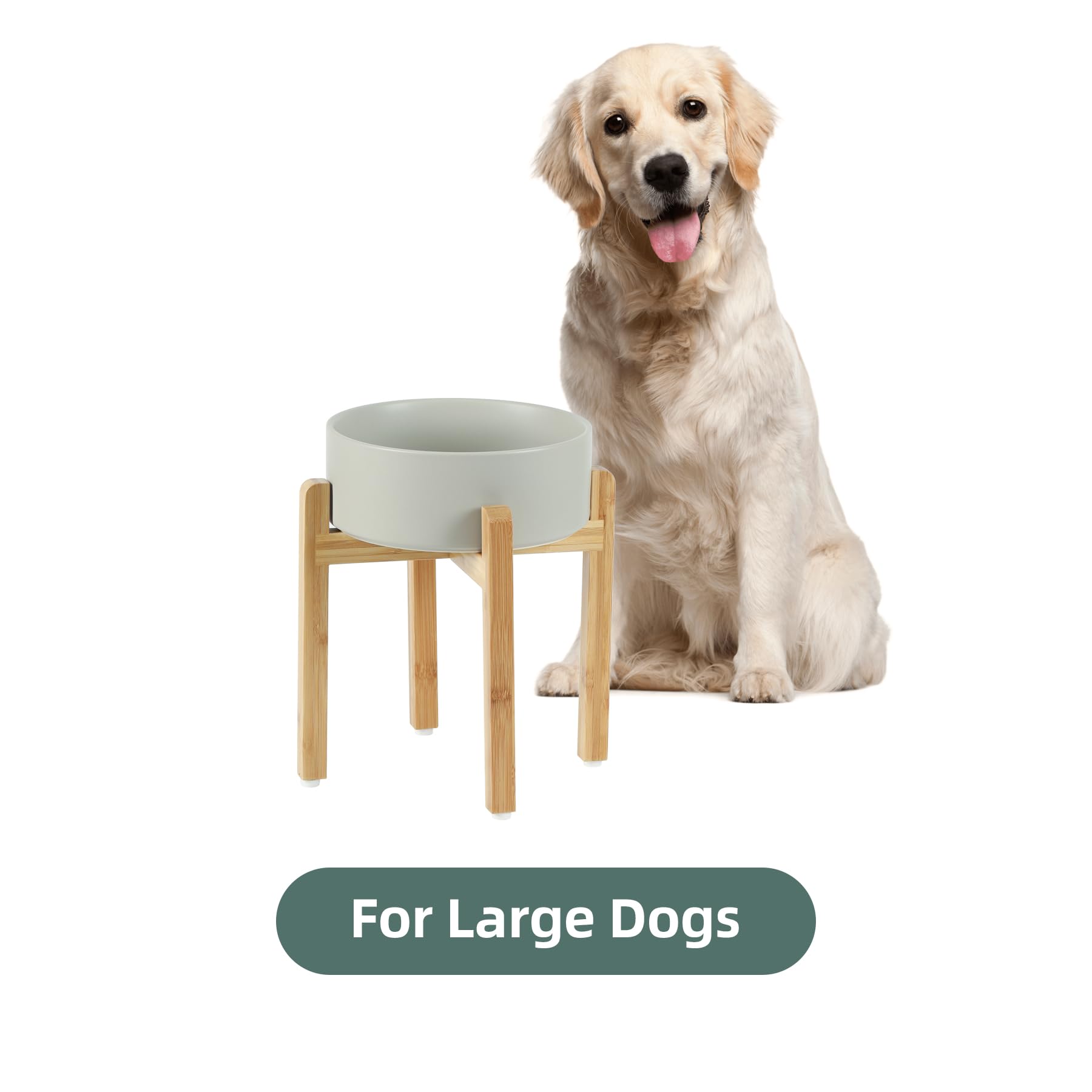 Havniva Gamelle lestée et surélevée en céramique avec support pour gros chiens de race, bol de nourriture et d’eau pour animaux de compagnie, 20,6 cm, 1,8 l, gris