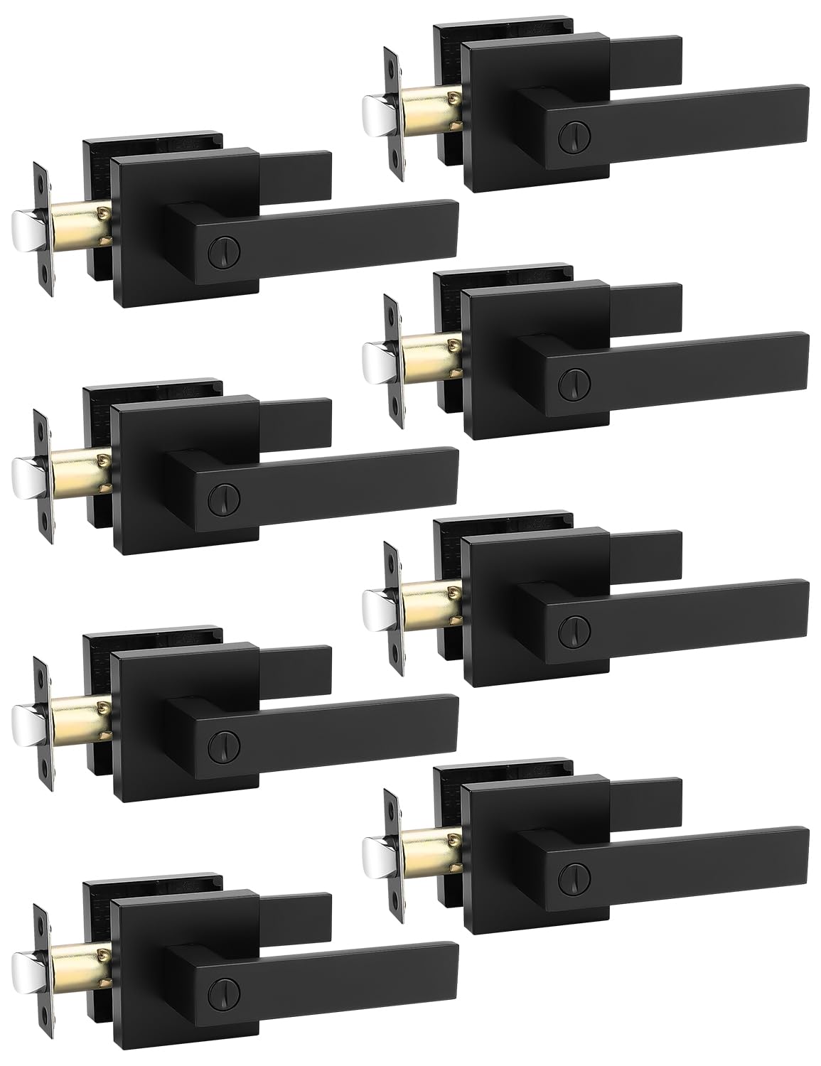 Tinewa 8 Pack Black Privacy Door Handles, Interior Keyless Door Locks