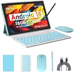 Android 15 Tablet with Keyboard, 10 Inch 2 in 1 Tablets, 18GB RAM+128GB ROM/1TB Expandable Tablet PC, Quad-Core 2.0GHz CPU, 1280*800 IPS HD Screen, 2.4G/5G WiFi 6 BT 5.0 Tableta with Case Mouse Stylus