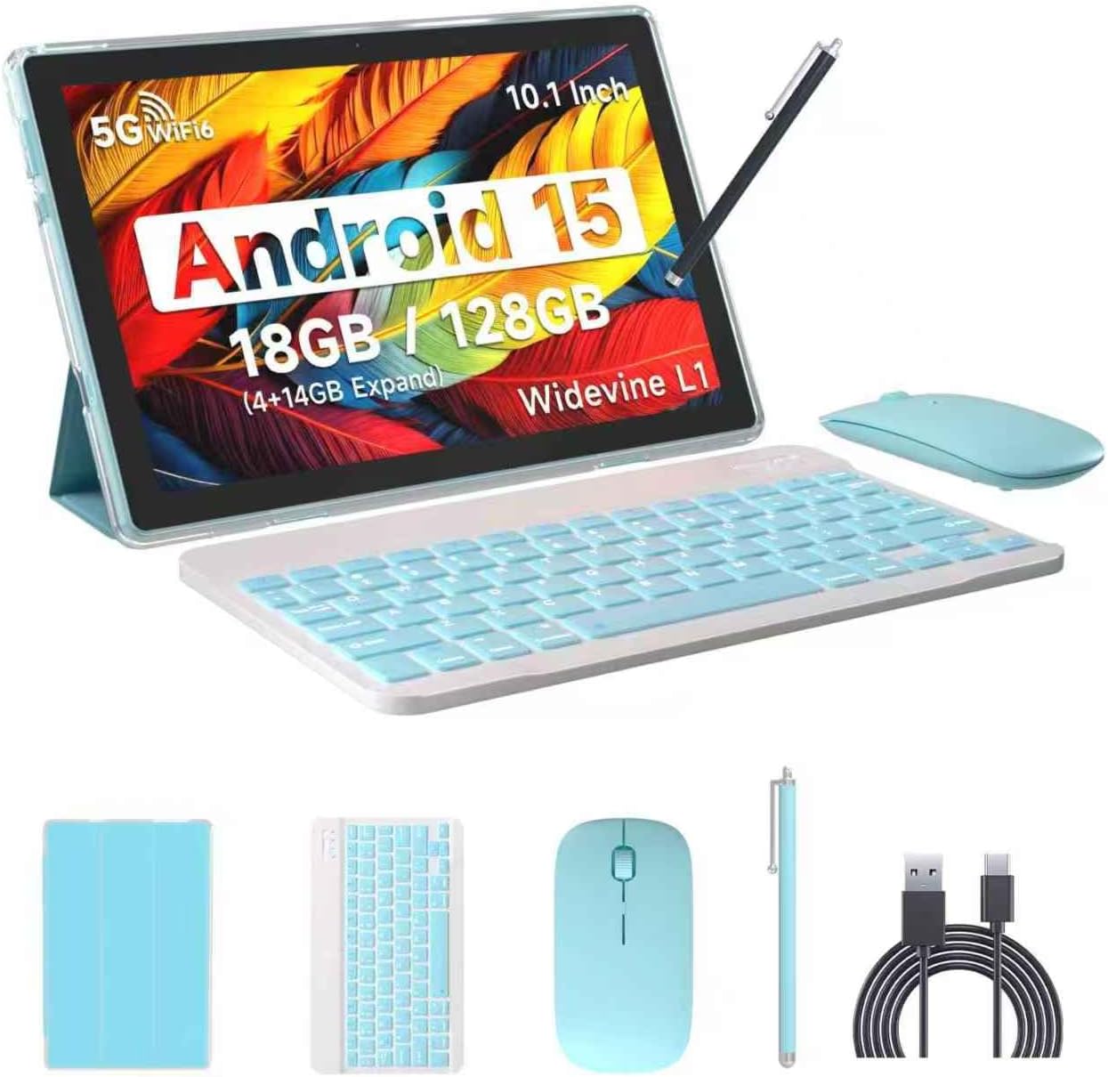 Android 13 Tablet with Keyboard, 2024 Newest 10 Inch 2 in 1 Tablet, 8GB RAM+128GB ROM/1TB Expandable Tablet PC, Quad-Core 2.0GHz CPU 10" HD Screen, 2.4G/5G WiFi 6 BT 5.0 Tableta with Case Mouse Stylus