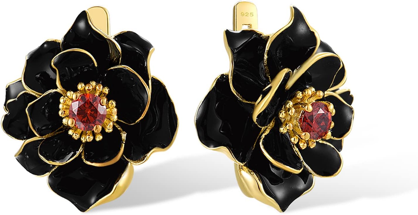 Santuzza Sterling Silver Gemstone Enamel Flower Earrings