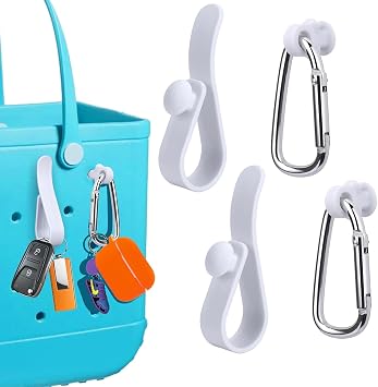4Pcs Accessories Inserts Hooks for Bogg Bag, Carabiner Keychain, Key Holder Charms Compatible with Bogg Bags Beach Bag White
