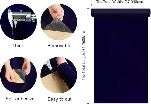 Miniatura 8 de CHIHUT Forro de terciopelo autoadhesivo azul oscuro para cajones de joyas, aparador, papel tapiz de terciopelo para despegar y pegar, forro de