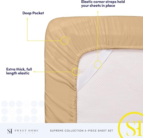 Vista 65 de Juego de sábanas extrasuaves de tamaño queen, ropa de cama transpirable y lujosa con correas elásticas integradas para las esquinas, colección