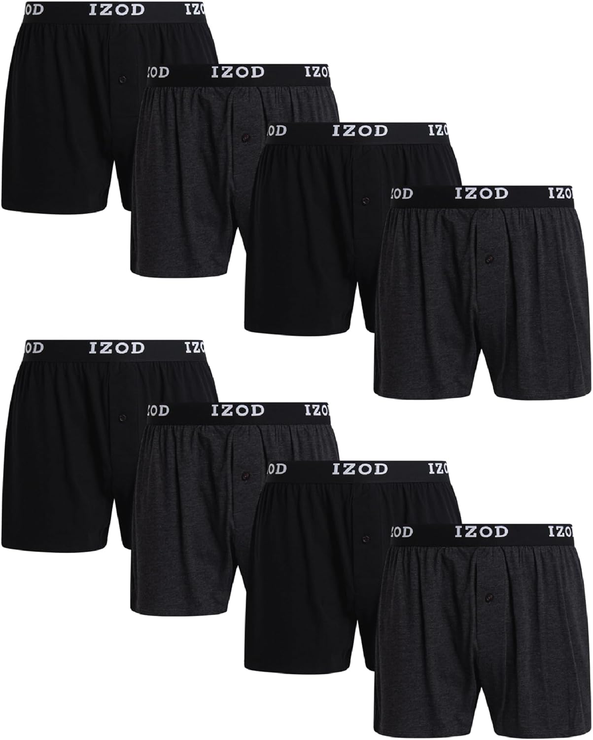 IZOD Mens Underwear Boxer Shorts - 8 Pack Soft Performance Knit 4'' Inseam Relaxed Fit Cotton Boxers for Men with Button Fly