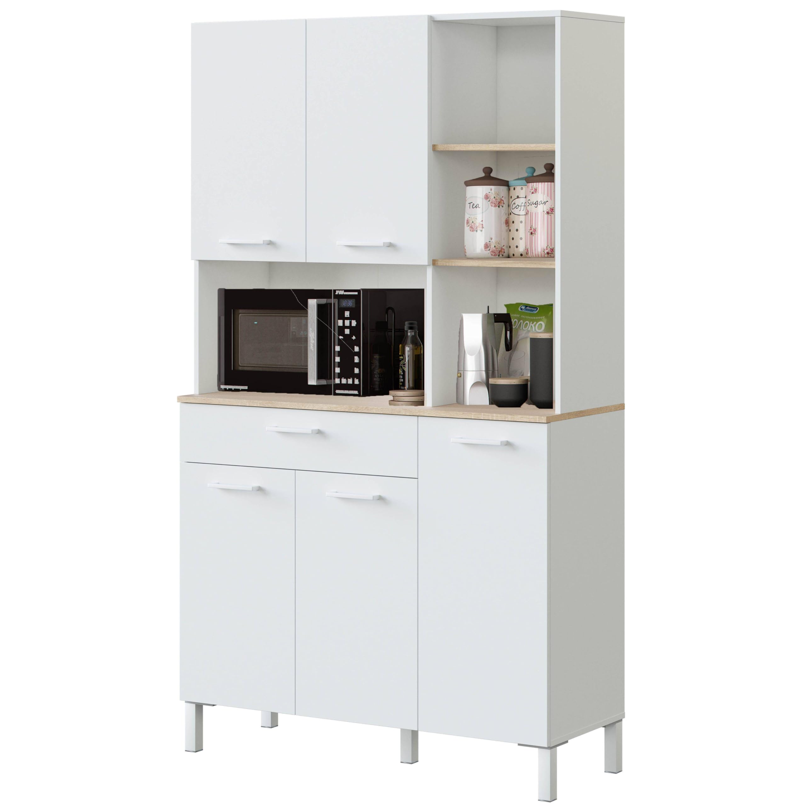 Miroytengo Mueble Auxiliar de Cocina Sweet Estilo Nórdico Color Blanco Artik y Roble Canadian 108x186 cm