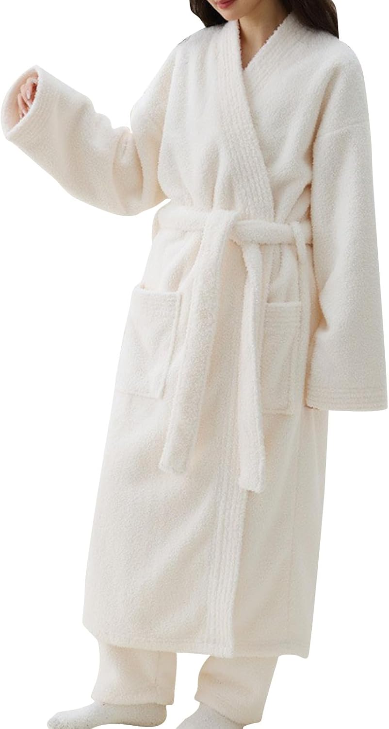 Mzkdieey Women Fuzzy Pajama Set Soft Plush Robe and Fleece Pants 2 Piece Sleepwear Loungewear Winter Warm House Coat