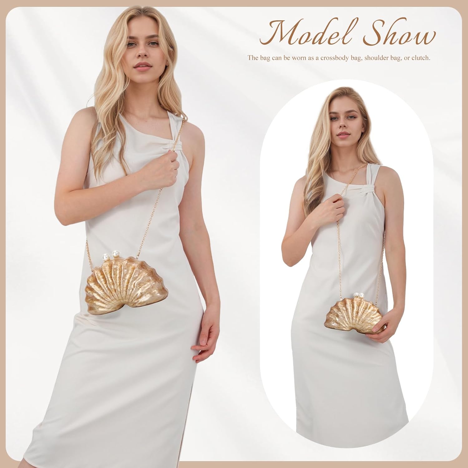 Fecialy Acrylic Clutch Purse for Women Shell Shaped Evening Handbag Marble Acrylic Shoulder Crossbody Bag