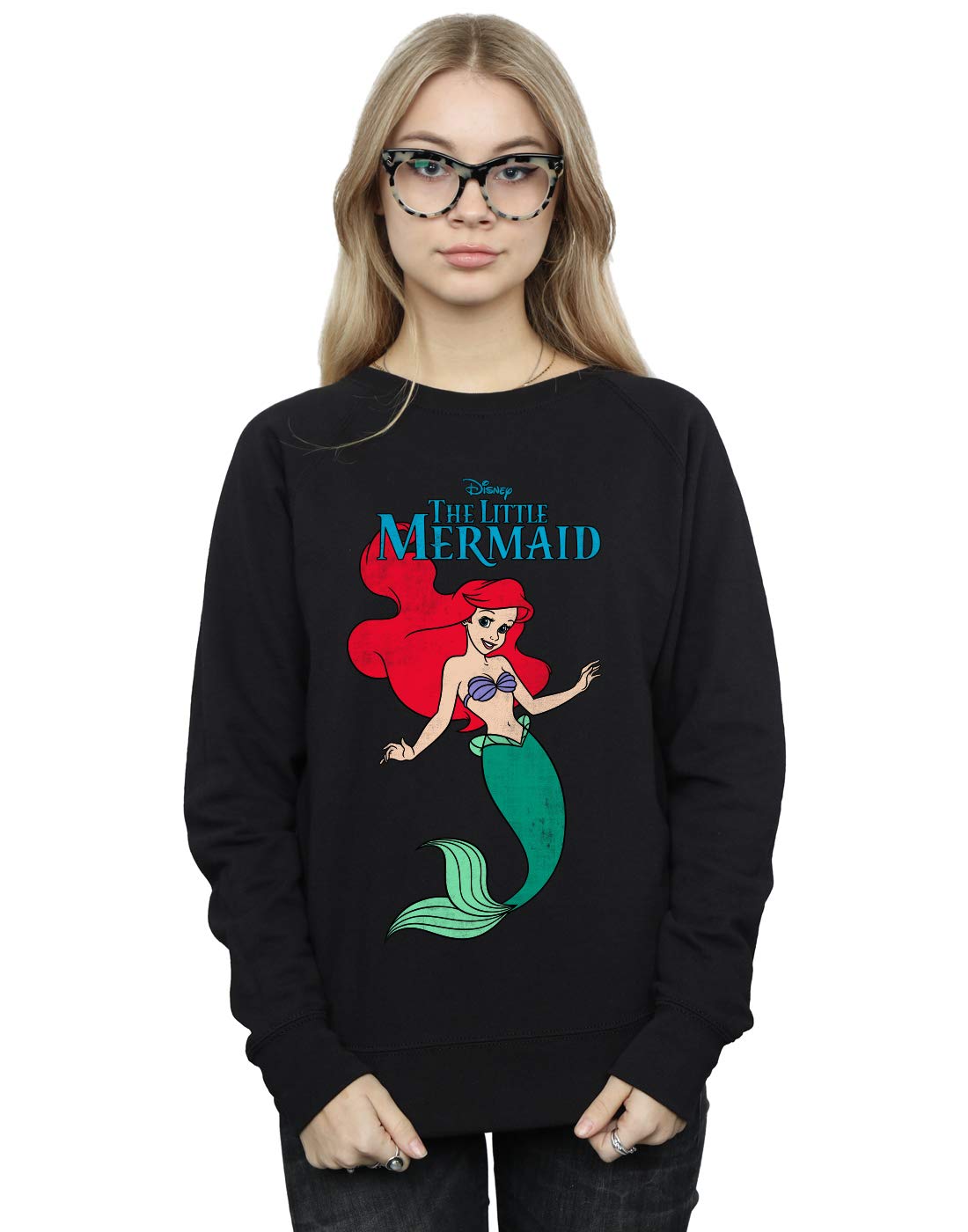 Absolute Cult Women's Black Disney The Little Mermaid Line Ariel Sweatshirt Large