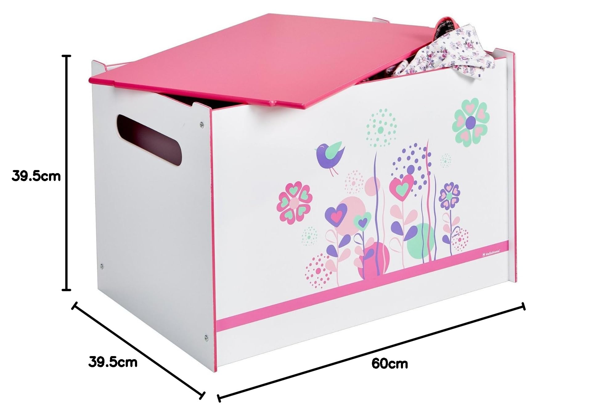HelloHome 474FLW01E - Contenitore Porta Giochi con Fiori e Uccelli