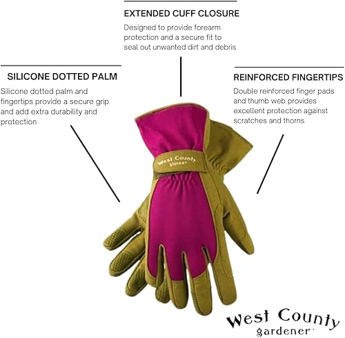 Miniatura 3 de West County 074BS - Guantes clásicos de jardinería pequeños, bayas, con puño extendido, palma punteada y puntas de los dedos, bayamusgo