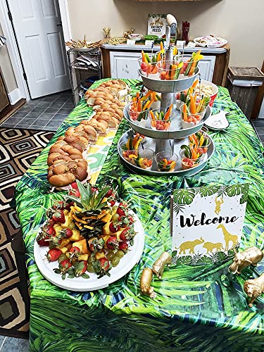 Amzptboy Animal Safari Theme Zoo Print Table Cover Tablecloth Party Supplies Ideal For Birthday Parties, Party, Baby Showers, Jungle Themed Decorations (Palm Leaf Tablecover) #TOP6