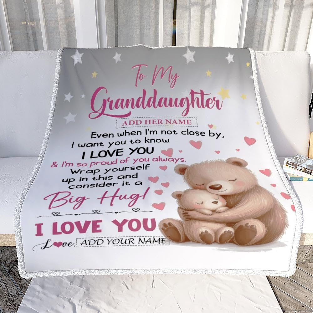 Personalized to My Granddaughter Gifts Blanket from Grandma Grandpa Proud of You Bear Granddaughter Gift for Birthday Graduation Christmas Fleece Blanket (30 x 40 in Baby Size)
