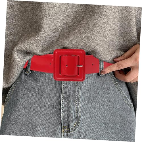Ceinture large vintage rouge verni 103 cm avec boucle décorative ajustable - 5