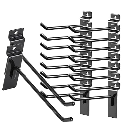 48Pack 8Inch Black Slatwall Hooks, Heavy Duty Slatwall Hooks & Hangers for Commercial Retail and Exhibition, 1/4? Dia Steel Slat Wall Hooks, Metal Pegboard Panels Hooks for Garage Shop Supermarket