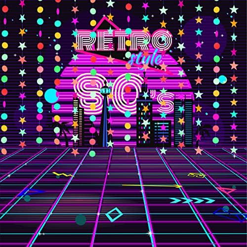 127ft Neon Party Supplies Set, 6 Colors 98.4ft UV Blacklight Reactive Tape, 29ft Neon Paper Garlands Circle Dots Stars Hanging Decorations for Birthday Wedding Glow Party Decorations