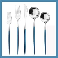 Vista 12 de Juego de cubiertos plateados, 30 piezas, mango negro y espejo plateado 304, juego de cubiertos de acero inoxidable 304, juego de cubiertos