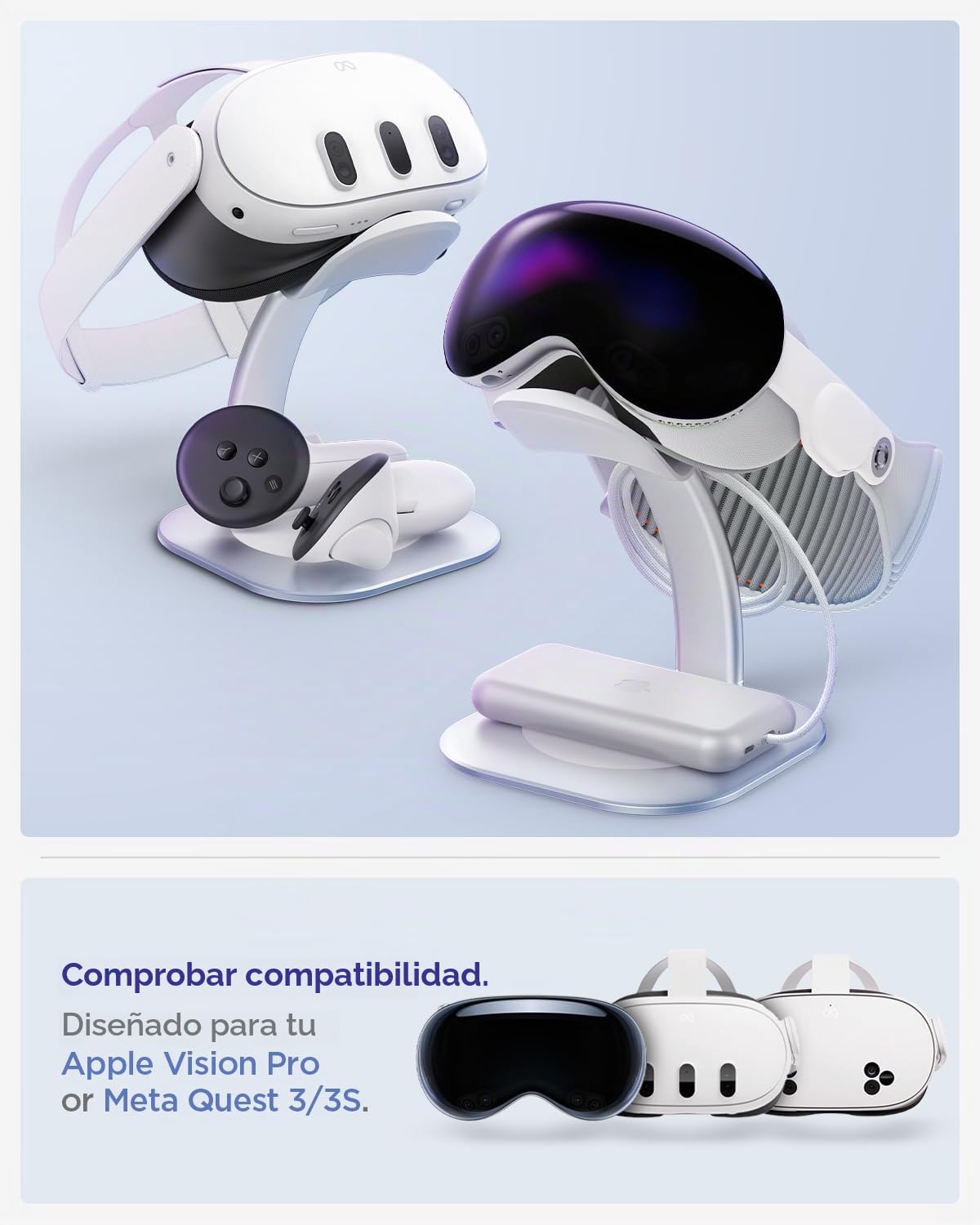 Spigen DR110 Stand Soporte Compatible con Apple Vision Pro M2 (2024) / Galaxy XR (2025) / Meta Quest 3S / Meta Quest 3 - Plata