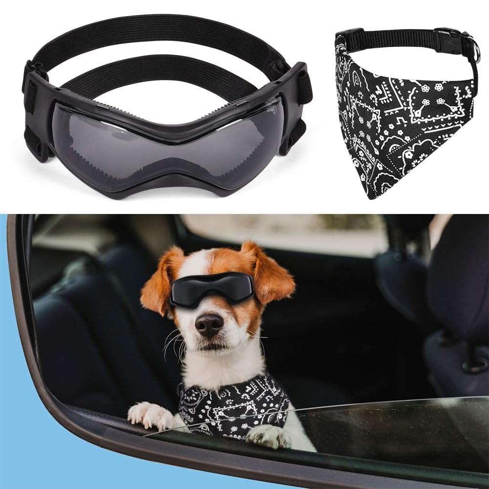 Occhiali per Animali Domestici, Occhiali da Sole per Cani di Piccola Taglia, Antivento Occhiali per Cani con Cinturino Regolabile, Anti UV, Impermeabili, per Cani di Taglia Piccola/Media (S)