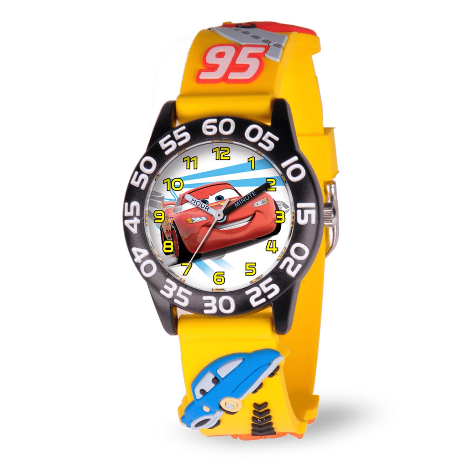 DisneyPixar Cars Lightning McQueen Watch for Kids 3-5, Boys, Toddlers – Analog Cars Watch with White Bezel, 3D Yellow Plastic Strap – Lightning McQueen Watches for Boys, Fun & Colorful Design