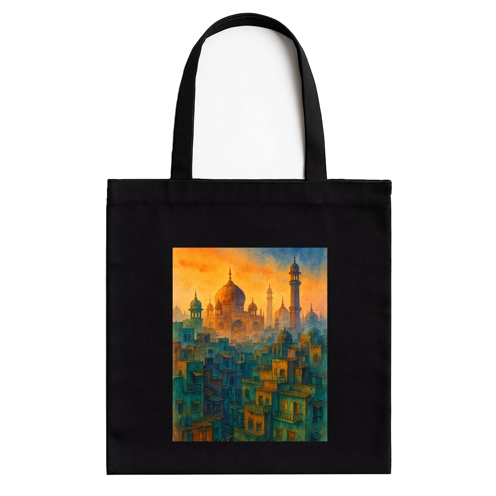 Black Cotton Tote Bag with A4 Printable Pocket | Art & Aesthetic Design | Reusable, Stylish, Eco-Friendly Zipper Tote for College, Shopping & Travel