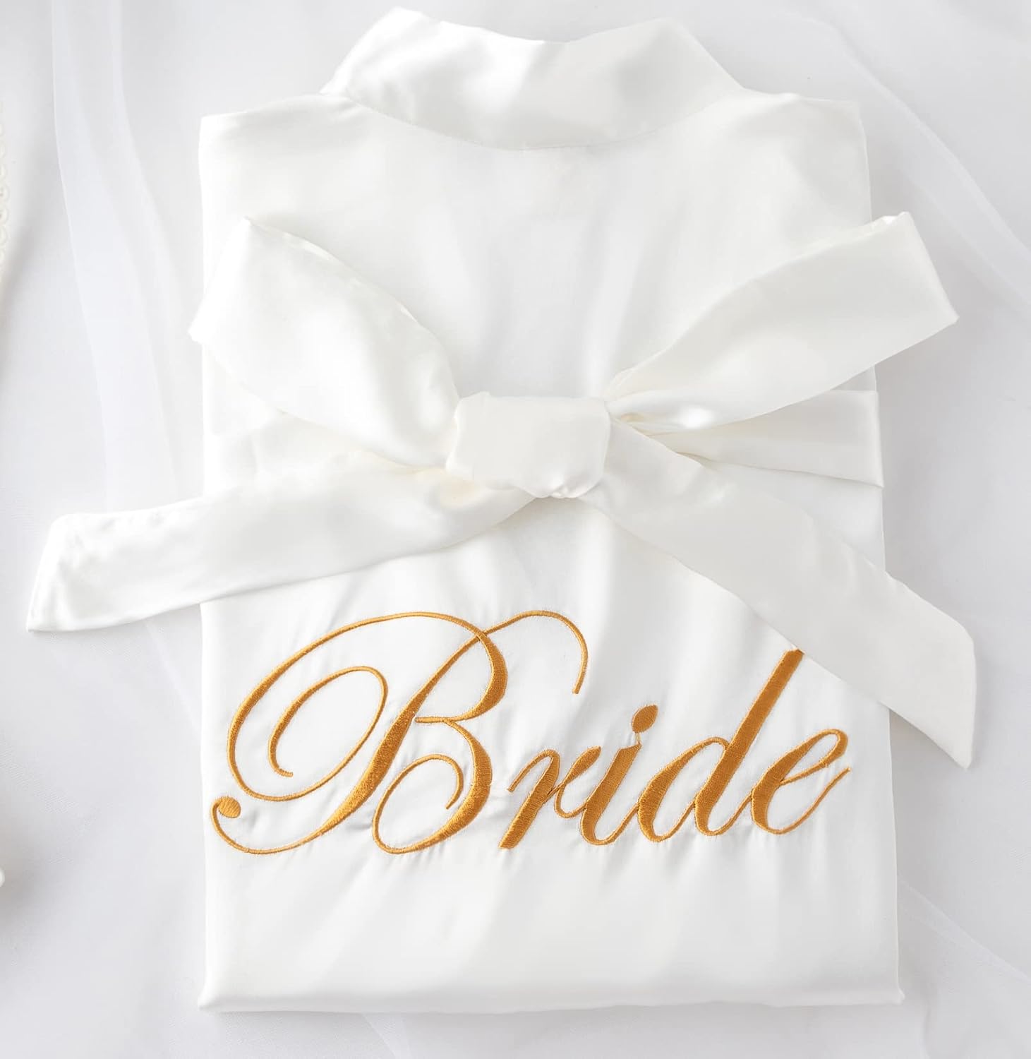 Women's Bride Bridesmaid Robe with Lace Trim Wedding Party Kimono Robes Soft Satin Bathrobe Getting Ready