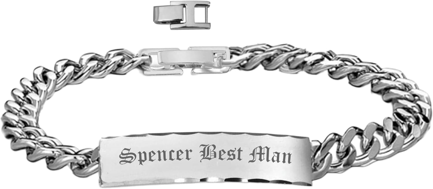A & L Engraving Personalized Silver Stainless Steel Men's ID Bracelet Curb Link Custom Engraved Free - Made in USA