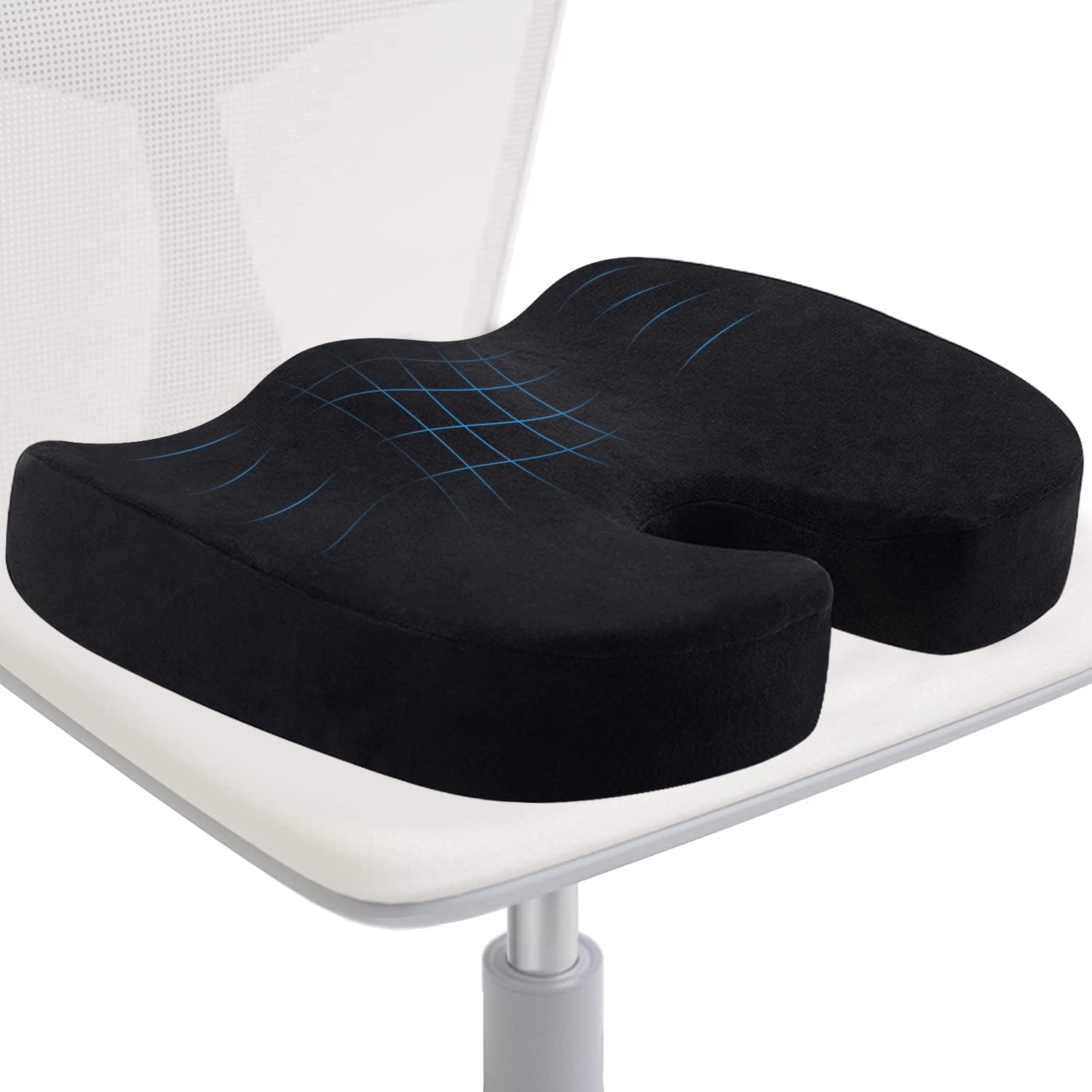 Coccyx Seat Cushion Orthopedic Chair Pad Pain Relief Memory Foam Cushion with Cover for Office Chair Car Tailbone Sciatica Wheelchair (Black)