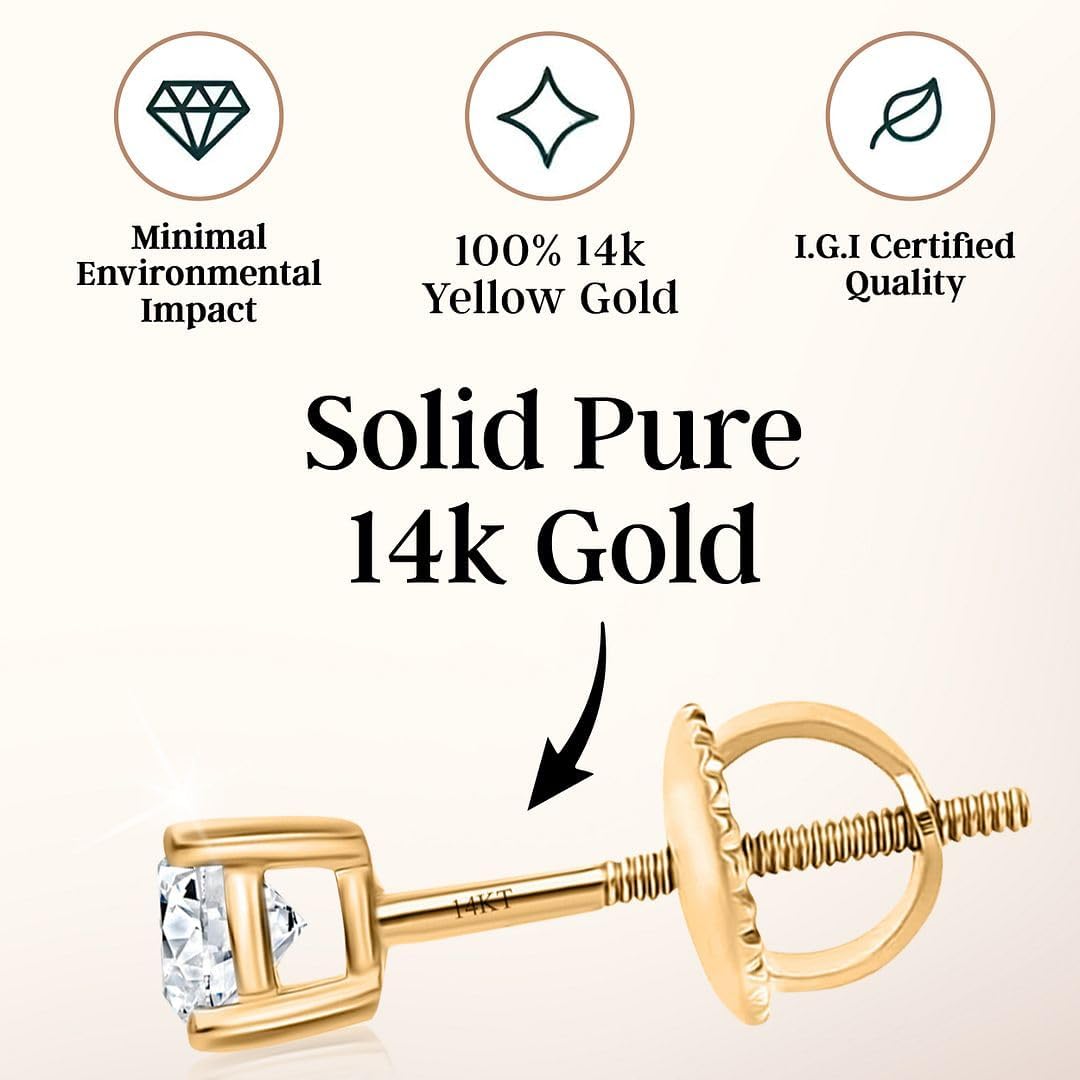 IGI Certified 0.2 to 4 Carat Lab Grown Diamond Stud Earrings for Women Solid 14K Gold/Platinum/Sterling Silver (E-F Color, VS Clarity) Anniversary Jewelry Valentines Day Gifts - Image 3