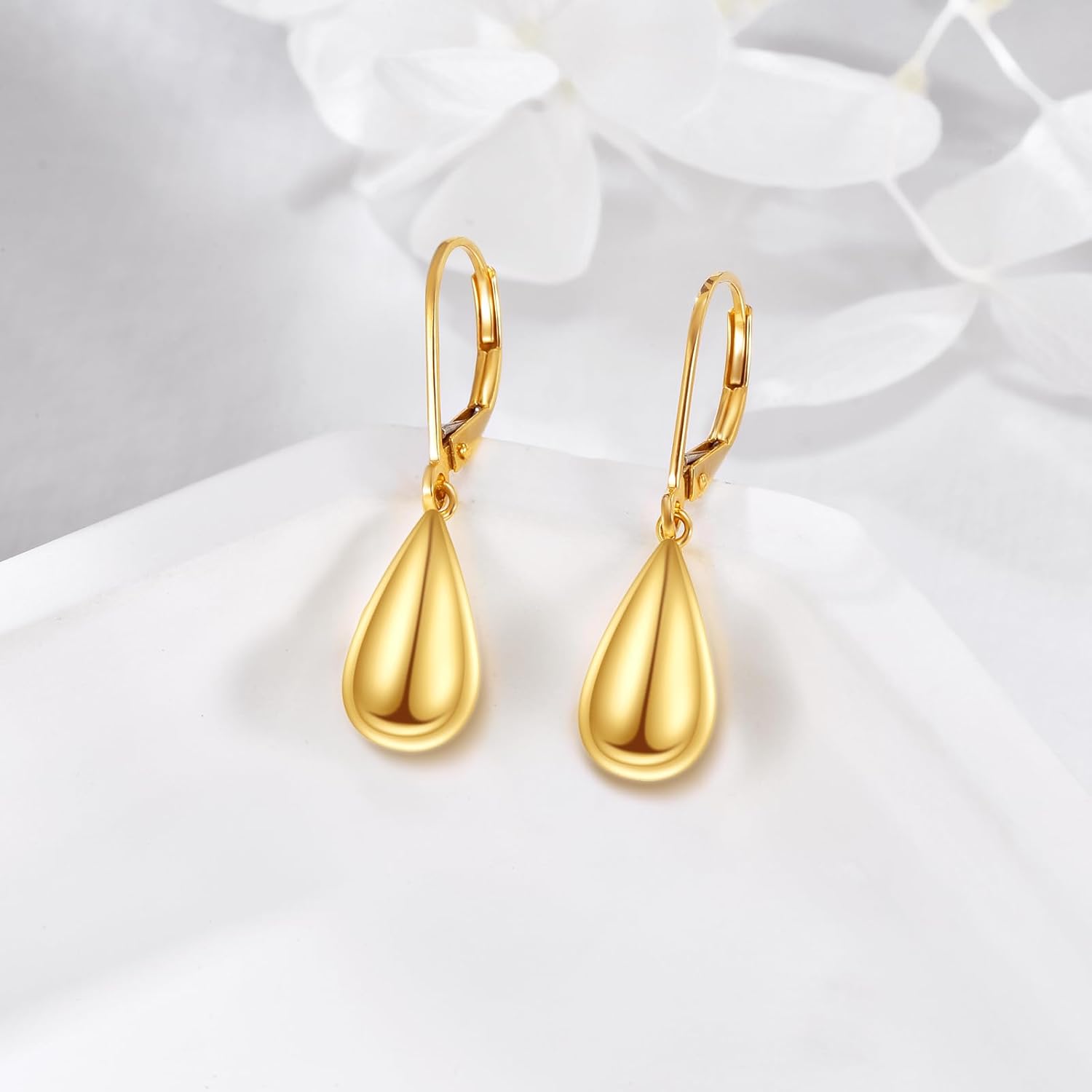Gold Teardrop Earrings 10k Gold Leverback Drop Earrings Classical Dangle Errings Jewelry Christmas Gifts For Women - Image 3
