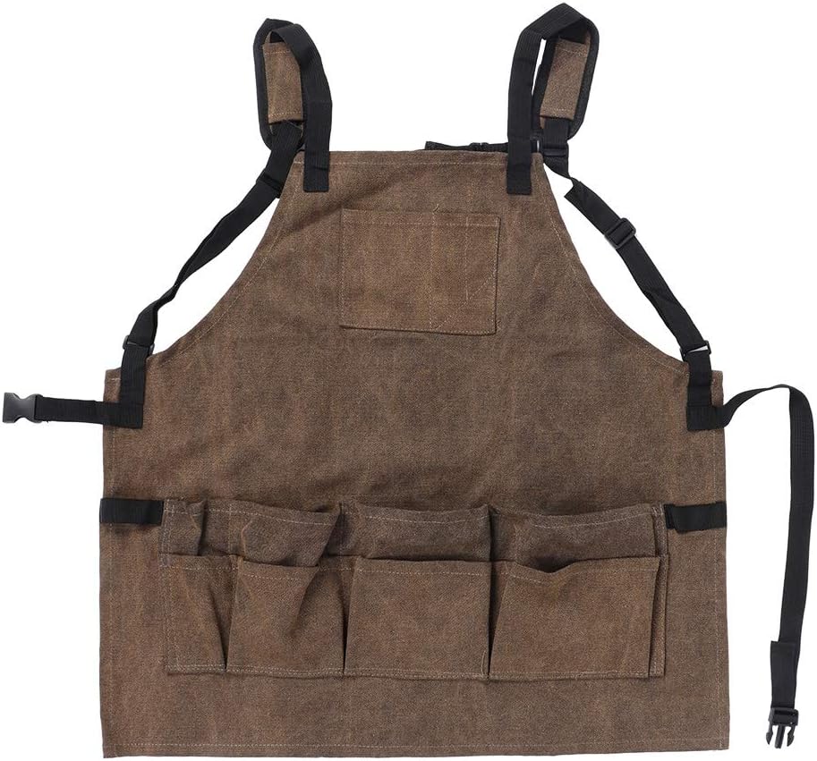 Multipurpose Woodworking Apron, Heavy Duty Canvas Workshop Apron with 11 Tool Pockets, Adjustable Leather Belt for Gardening, Woodworking, DIY Projects, Durable