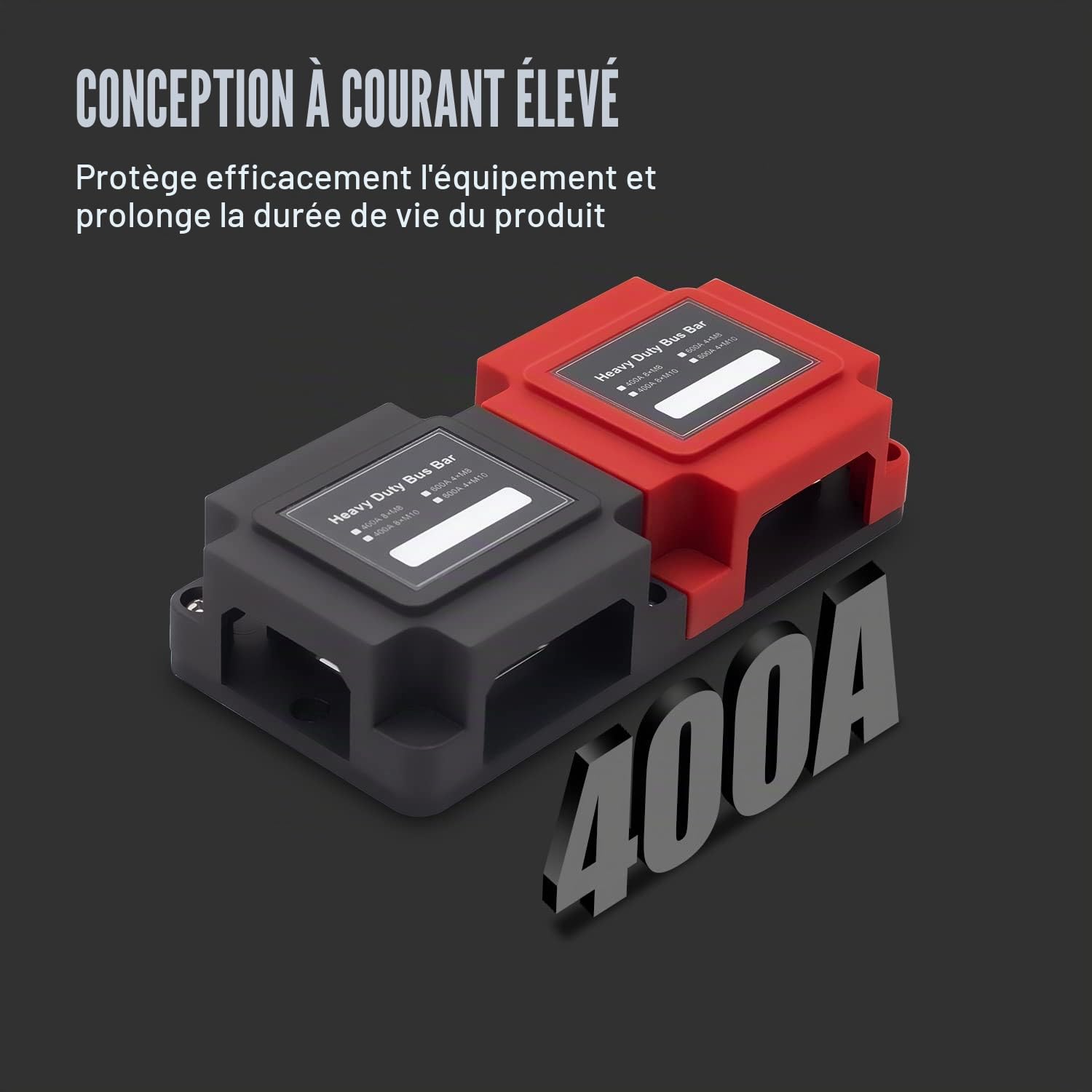STANEW 400A busbar box,Barres de bus solides et robustes, Boîtier 8 x 3/8" (M10) de module robuste DC48 V robuste avec module de distribution de courant，Noir (Noir+Rouge)