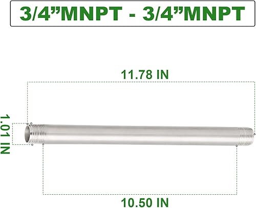 Miniatura 513 de TAISHER 2 accesorios de tubería de acero inoxidable, 1/2 "NPT x 1/2" NPT macho roscado, tubo fundido de pezón de 6 pulgadas de longitud 1.969 in
