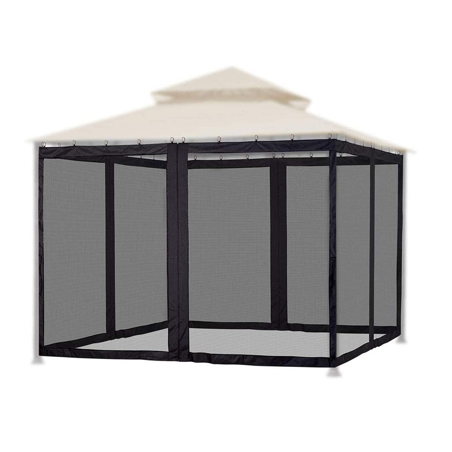 Moskitonetz für Pavillon, Ersatznetz Universal mit 4 Doppelreißverschlüssen, Atmungsaktives Fliegengitter für 3x3m Pavillons (Nur Netz) (Schwarz, 3 * 3.6M)