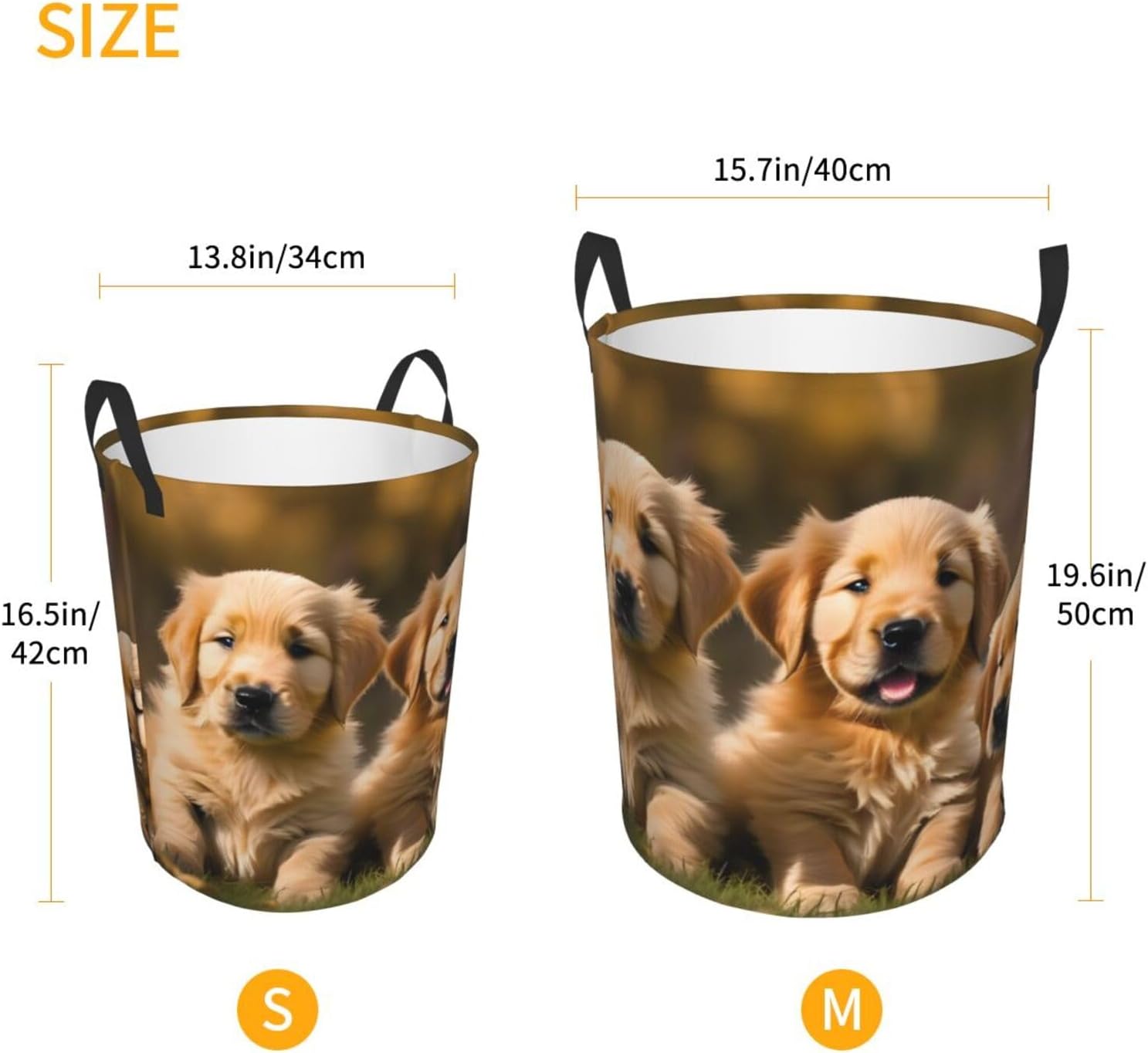 Golden Retriever Dogs Puppies Pets Print Circular Protable Storage Bin,Basket For Laundry Hamper With Handles Bedroom Clothes