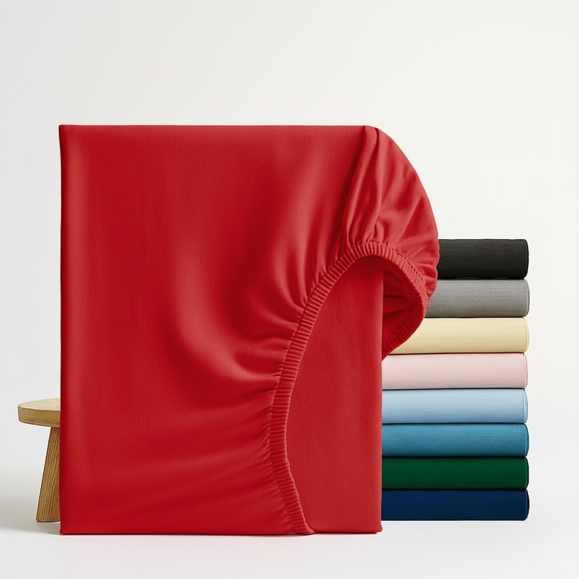 Q&H Bedding Super King Fitted Sheet Red, 30cm Extra Deep Fitted Sheet, Soft Brushed Microfiber Elastic Bed Sheets, Shrinkage, Fade Resistant, Washable Sheets — image 1