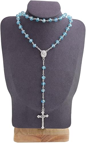 Miniatura 5 de Collar de cuentas de cristal de rosario católico con medalla de suelo sagrado Crucifijo Crucifijo Jerusalén Comunión Rosario