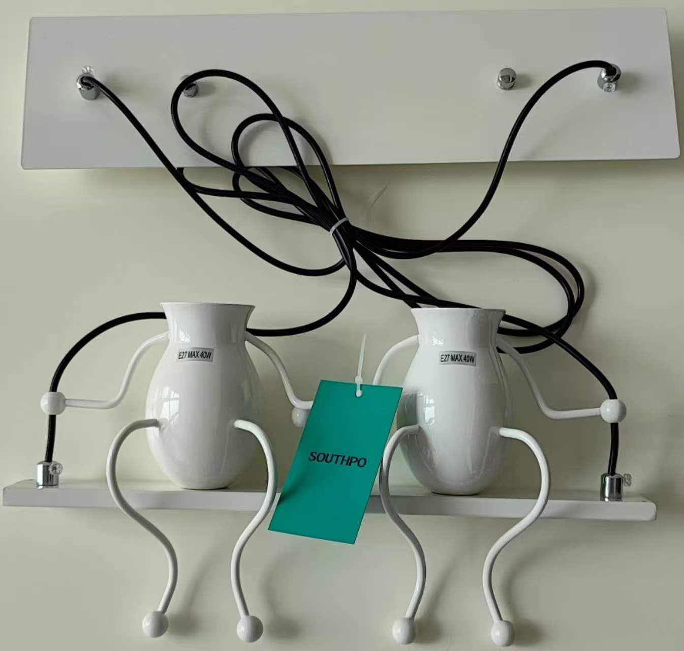 Creative LED Pendant Lighting Modern Double Little People Ceiling Pendant Light Fixture Adjustable Hanging Lights for Bedroom Iron Cartoon Doll Chandeliers Dining Rooms 2×E26 Baking Paint (White, Two)