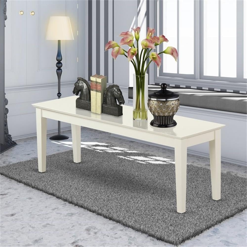 Pemberly Row 18" Traditional Wood Bench, Linen White Finish, Solid Wood Construction, Rectangular Design, 51" Long Dining Bench, Stylish Seating for Kitchen or Dining Room