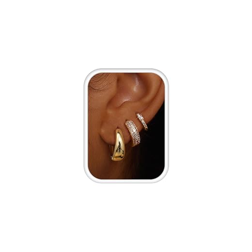 LOLIAS Small 14K Gold Plated Chunky Hoop Earrings for Women Hypoallergenic Silver Earrings Set for Sensitive Ears Non Tarnish Huggie Hoops Earring Stacks for Multiple Piercing Jewelry Lightweight 3Pairs